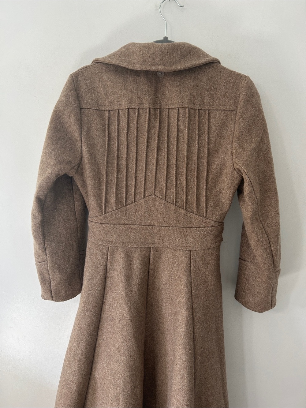 Vintage Wool Trench Coat Long Fit & Flare Belted Button Detail & Detachable Hood - Picture 13 of 16